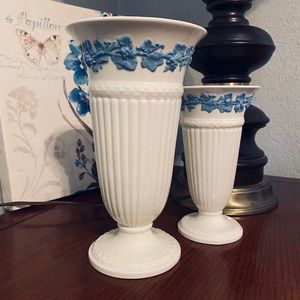 Set of 1950’s Wedgwood of Etruria and Barlaston Lavender on Cream Trumpet Vases
